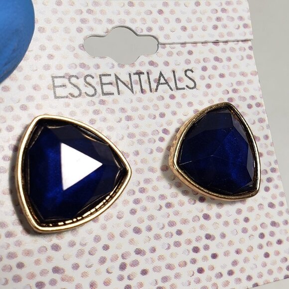 Blue Faceted Triangle Stud Earrings – Gold Triangle Trim – Geometric Jewelry - Picture 12 of 13